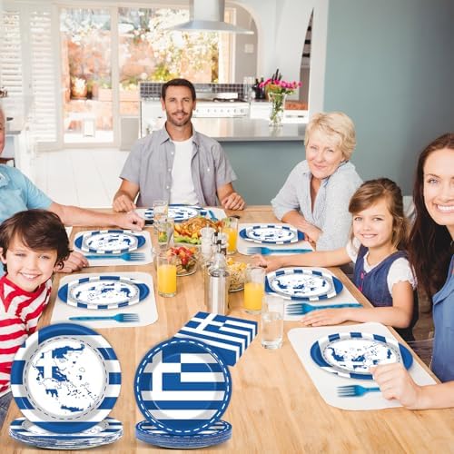 Greek Flag 96 Pcs Party Tableware Set for 24 Guests