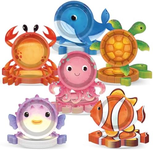 48Pcs Ocean Animal Shaped Paper Plates for Underwater Party