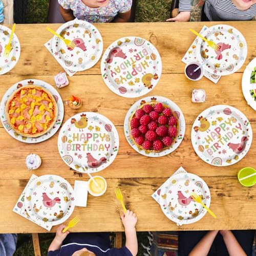 Grencian Chicken Birthday Plates and Napkins 96Pcs Set