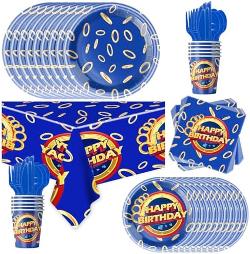 Shunhong 81Pcs Cartoon Blue Hedgehog Party Tableware Set