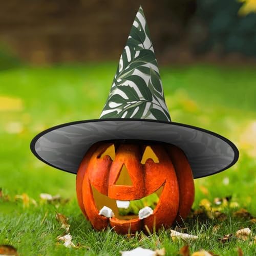 Witch Hats Halloween Cone Wizard Hat Green White Leaf Costume Cosplay