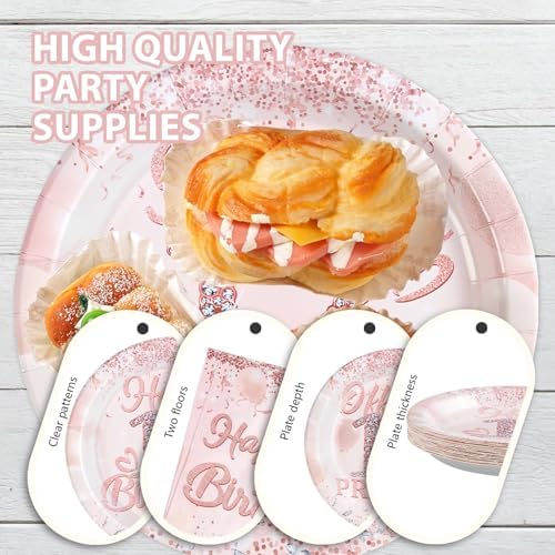 Rose Gold 12th Birthday Plates Napkins Set for Girls Party