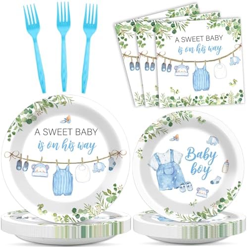 96Pcs Greenery Baby Shower Plates Napkins Party Set
