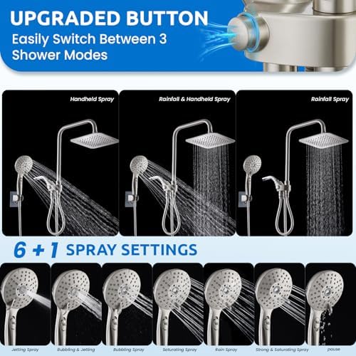 8 Dual Shower Head Combo with 6 Spray Settings and Adjustable Height