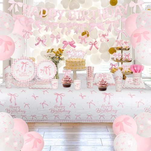 Coquette Birthday Decorations - 192Pcs Pink Bow Party Supplies