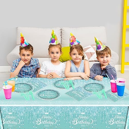 Teal and Silver Glitter Birthday Tableware Set