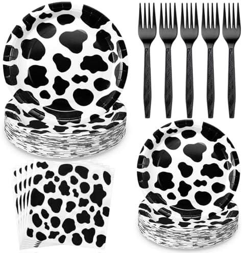 Layhit 160 Pcs Cow Print Birthday Plates Set for 40 Guests