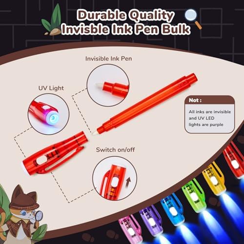 JoyCat 24Pc Invisible Ink Pens with UV Light for Kids