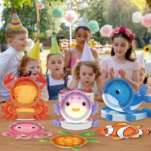 48Pcs Ocean Animal Shaped Paper Plates for Underwater Party