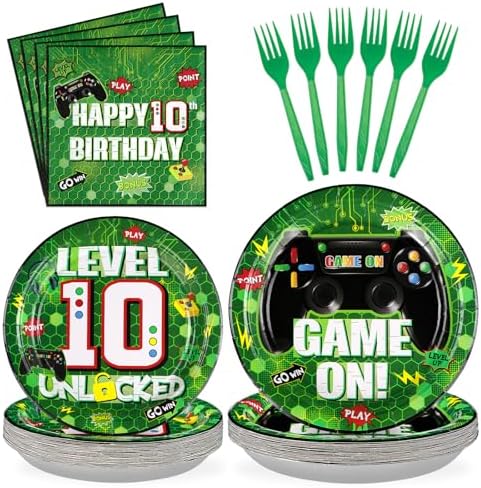 10th Birthday Video Game Party Tableware Set 24 Pieces