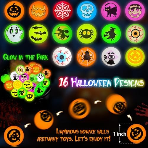 105PCS Halloween Glow in the Dark Bouncy Balls Bulk