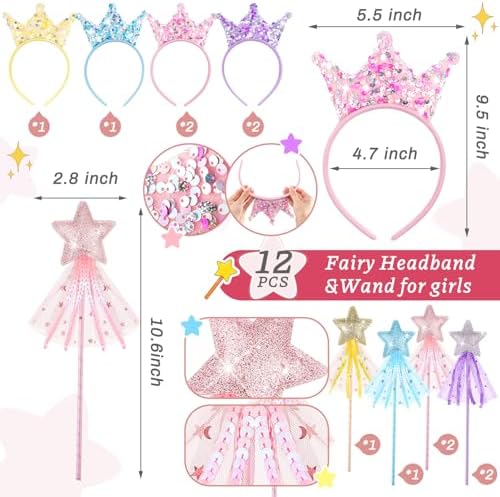 48 Pcs Princess Wands Crown Headbands Party Favor Set