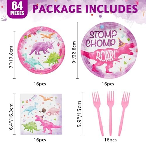 WERNNSAI Dinosaur Party Tableware 64 PCS Plates Napkins Forks