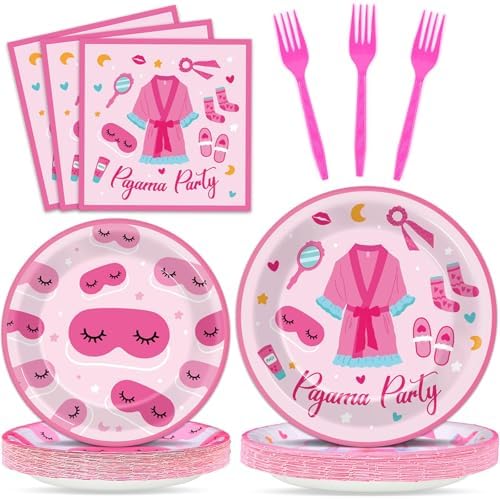 100 Pcs Pajama Party Plates Napkins Set for Sleepover