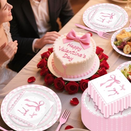 100 Pcs Pink Ribbon Bow Party Supplies Set Serves 25