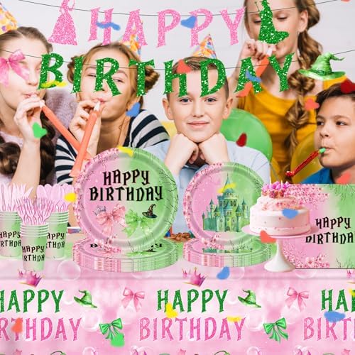 142pcs Pink Green Witch Party Tableware Set