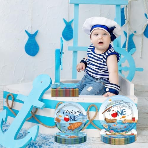 Fishing Themed 1st Birthday Tableware Set - 96PCS for 24 Guests