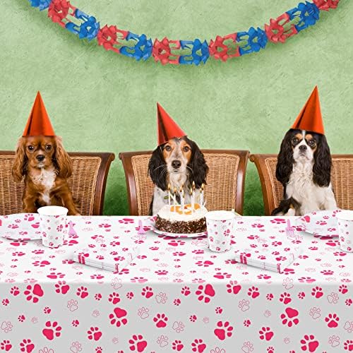 Durony 121 Piece Pink Paw Print Party Tableware Set