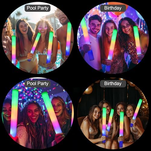 12 Pcs LED Foam Glow Sticks with 3 Modes