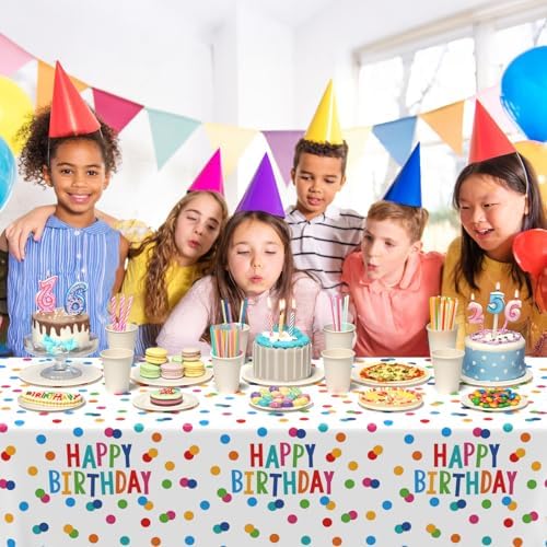 3 Piece Colorful Polka Dot Birthday Tablecloths 54x108 Inches Waterproof