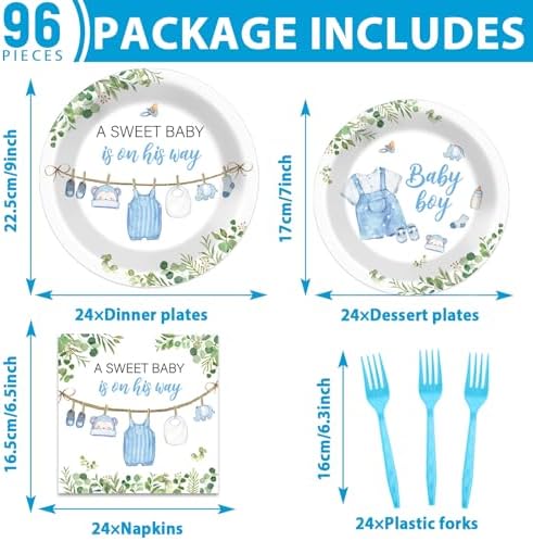 96Pcs Greenery Baby Shower Plates Napkins Party Set