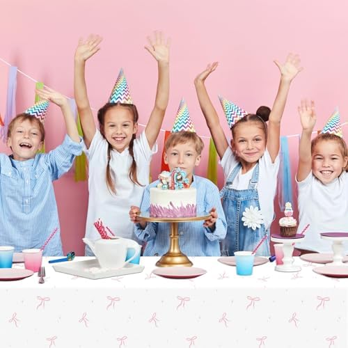 4 Pink Bow Tablecloths for Birthday Party Decorations