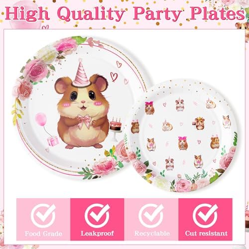 G1ngtar 96Pcs Hamster Party Plate Set for 24 Guests