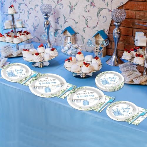 96Pcs Greenery Baby Shower Plates Napkins Party Set