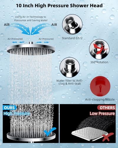 Hibbent Self Cleaning Shower Head with Handheld and Rainfall