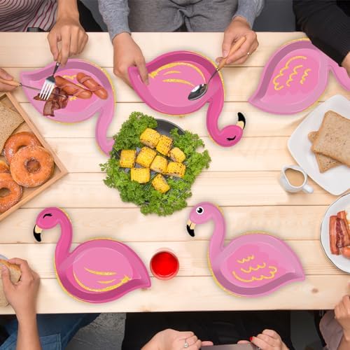 50 Count Flamingo Shaped Paper Plates for Hawaiian Luau Parties