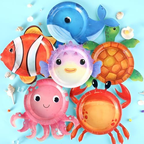 48Pcs Ocean Animal Shaped Paper Plates for Underwater Party