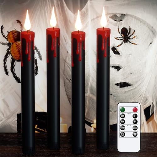 GenSwin Halloween Black Taper Flameless Candles with Remote Timer
