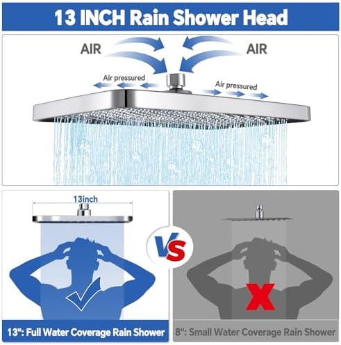 13 Inch Rainfall Handheld Shower Combo with 3 Modes