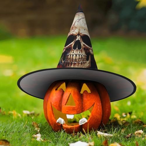 Witch Hats Halloween Cone Wizard Hat Skull Rose-Red Adult Costume