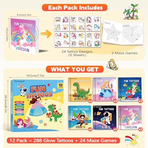 288PCS Glow Temporary Tattoos Kids Party Favor Set