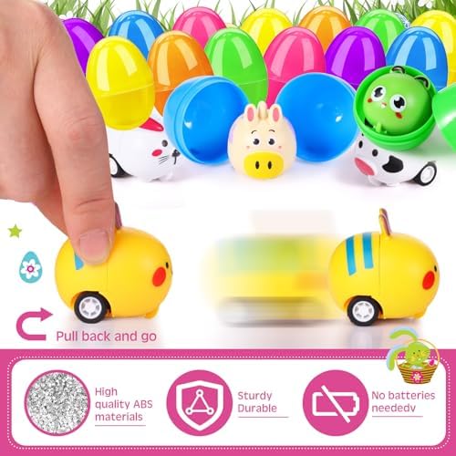 24 Set 48PCS Prefilled Easter Eggs with Mini Animal Cars