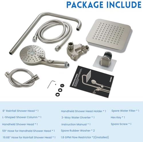 8 Dual Shower Head Combo with 6 Spray Settings and Adjustable Height