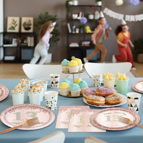 13th Birthday Rose Gold Decor Plates Napkins Forks Set