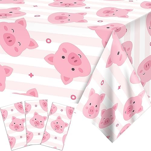 3 Pack Pink Pig Tablecloths for Birthday Party Decorations