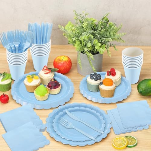 144Pcs Blue Party Tableware Set for 24 Guests