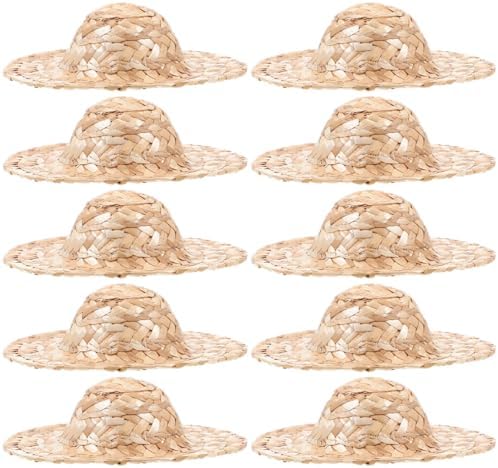 LOGOFUN 10 Pcs Mini Straw Hats for DIY Craft