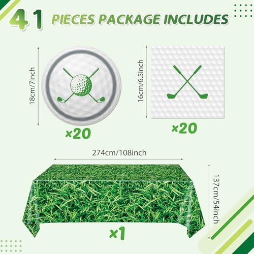 Golf Party Plates Napkins Tablecloth Set 41PCS