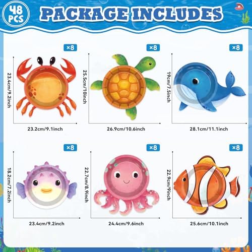 48Pcs Ocean Animal Shaped Paper Plates for Underwater Party