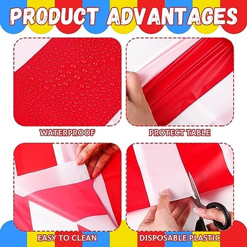 Hosuly 12 Pcs Red and White Striped Tablecloths for Kids Birthday Party