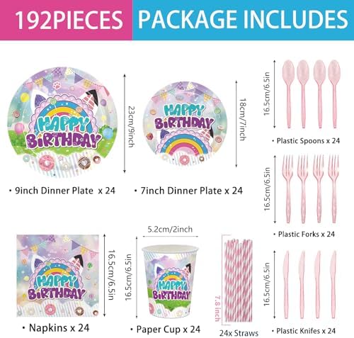 192 Pcs Cartoon Birthday Party Tableware Set For Kids