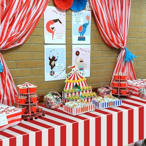 Carnival Theme Red and White Striped Tablecloths 87x51 4pcs