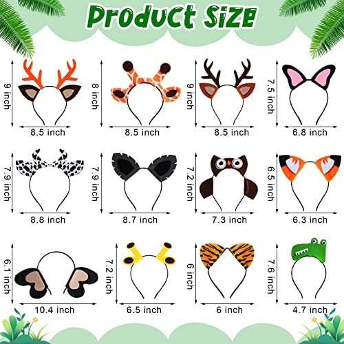 Xinnun 24 Pcs Jungle Animal Headbands for Parties and Photo Booths