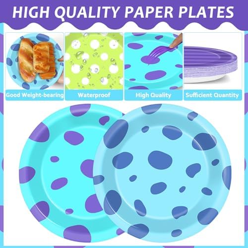 48Pcs Monster Birthday Plates 7 Inch Partyware