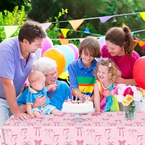2 Pack Pink Bow Tablecloths 54x108 Inch Birthday Decor