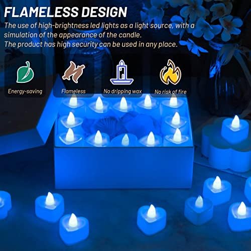 Cridoz Blue Rose Petals LED Candles Romantic Set